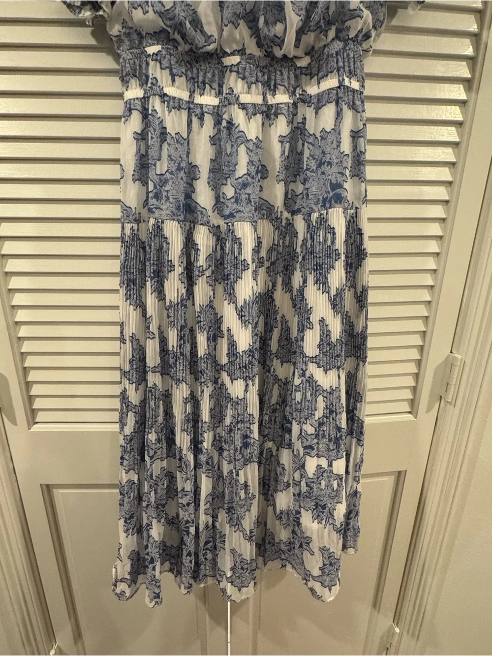 Current Air Blue & White Floral Puff-Sleeve Midi Dress